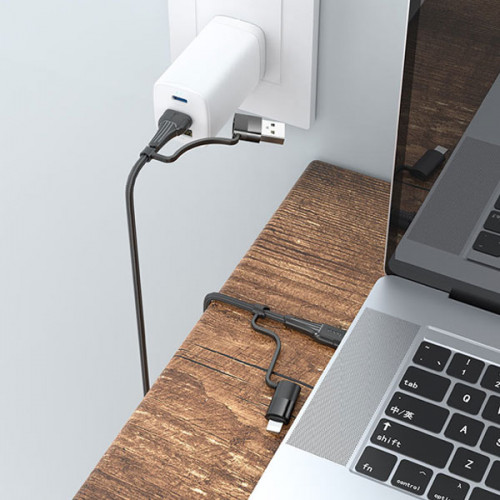 Hoco U101 4 in 1 Aluminum alloy connectors and nylon braid, support 60W / 20W output Cable