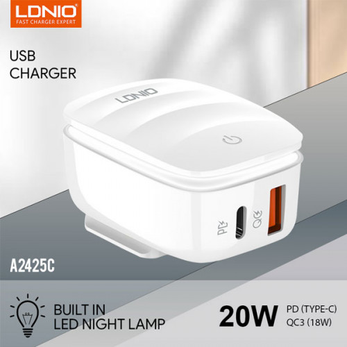 LDNIO USB Charger 20W PD+QC with Night L...