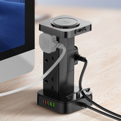 LDNIO SKW6457 UK Power Strip 6 Outlet USB Tower Extension Power Socket 15W Wireless charger Socket