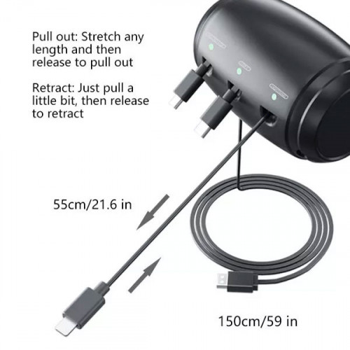 Car Retractable Cord 3 in 1 Power Charging Station for Backseat Passengers