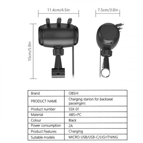 Car Retractable Cord 3 in 1 Power Charging Station for Backseat Passengers
