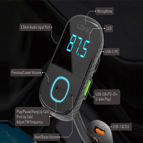 LDNIO C705Q BT5.0 Car Charger Triple USB Charger BT5.0 Fast Charging FM Transm
