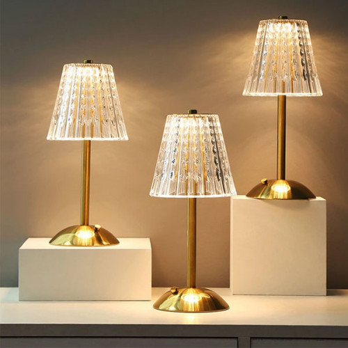 Modern Diamond Light Golden Wireless Touch Control White Crystal Portable Luxury LED Table Desk Lamps with USB Charging Port