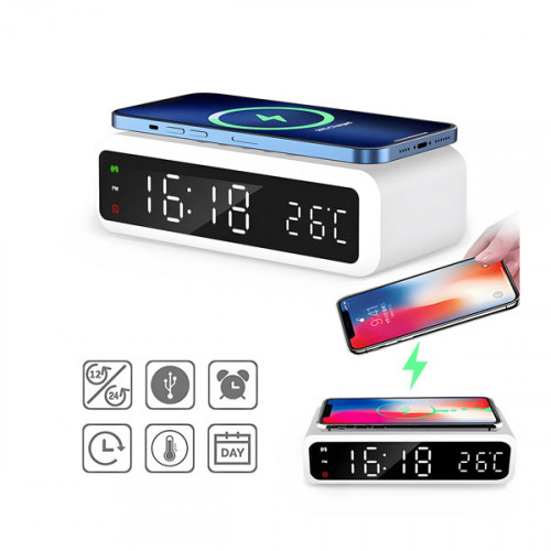 Digital Alarm Clock with Wireless Charge...