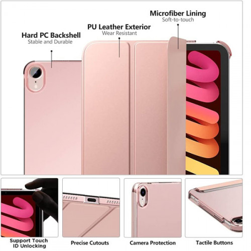 Smart Foldable Book Case For iPad Mini 6 - Pink