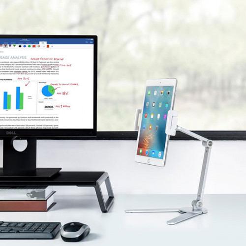 UPERGO AP-7V Adjustable Aluminum Smartphone, Tablet Stand/Holder For upto 13" iPad And Tablet - Silver