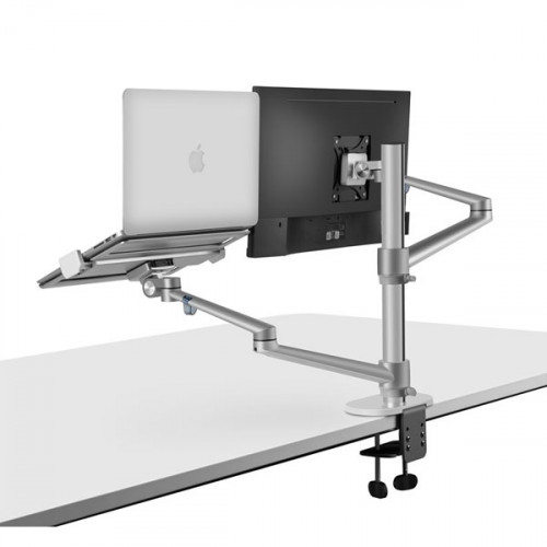 UPERGO OLL-3L Aluminum 2 in 1 Monitor Arm, Laptop Stand And Mount For Gaming And Office Use, 17" - 27", Each Arm upto 7 KG - Silver