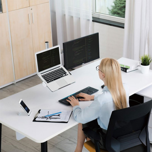 UPERGO OLL-3L Aluminum 2 in 1 Monitor Arm, Laptop Stand And Mount For Gaming And Office Use, 17" - 27", Each Arm upto 7 KG - Silver