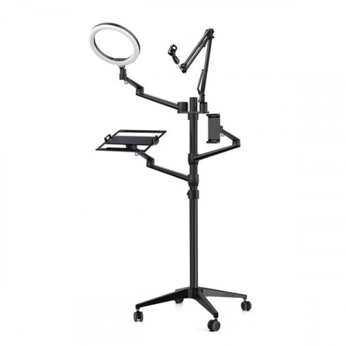 UPERGO ZB-3 4 in 1 Movable Selfie Ring Light And Desktop/Monitor Arm, Mic Stand, Phone Holder For upto 17" Laptop - Black