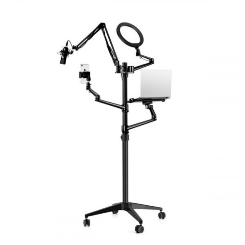 UPERGO ZB-3 4 in 1 Movable Selfie Ring Light And Desktop/Monitor Arm, Mic Stand, Phone Holder For upto 17" Laptop - Black