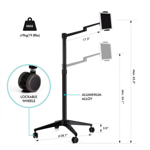 UPERGO ZB-3 4 in 1 Movable Selfie Ring Light And Desktop/Monitor Arm, Mic Stand, Phone Holder For upto 17" Laptop - Black