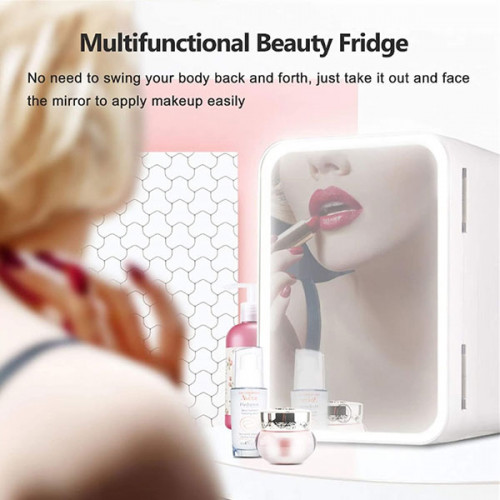 Portable Personal Mini Fridge with Makeup Mirror and Light - 8 Liter 