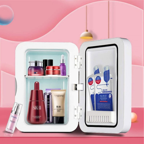 Portable Personal Mini Fridge with Makeup Mirror and Light - 8 Liter 