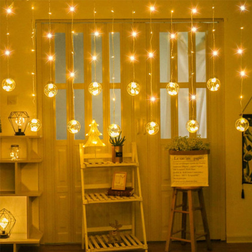     LED Curtain String Lights with Cryst...