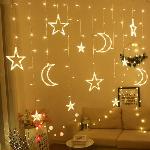 LED Star Curtain Moon Fairy String Light...