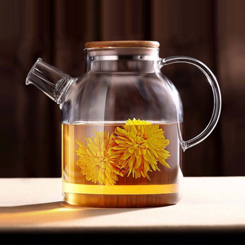 Heat Resistant Glass Tea set Flower Tea Kettle Large Clear Glass - 1.8L