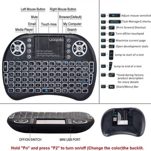 Mini Keyboard Touchpad Mouse, Mini Wireless Keyboard with Touchpad and Multimedia Keys  , Backlit 7 Colors ( Arabic , English )