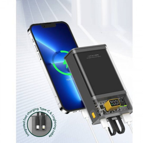 Slim 10000 mAh Transparent Power Bank with 2 in 1 Cable