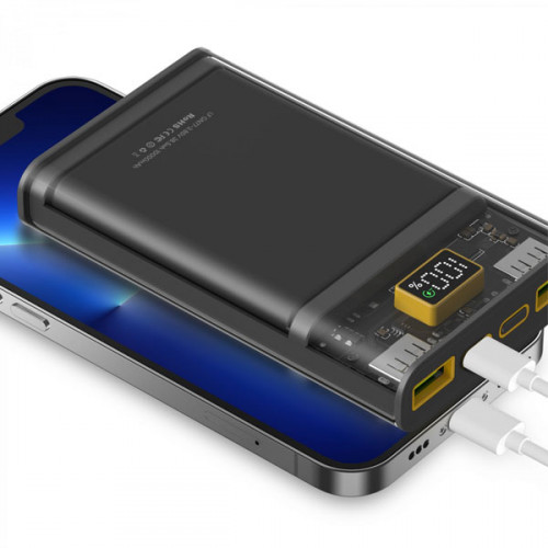 Slim 10000 mAh Transparent Power Bank with 2 in 1 Cable