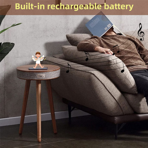Wooden Modern Home Studio Smart Table with Built in 360° Bluetooth Speaker and Wireless Charger