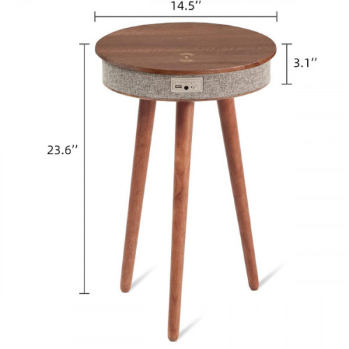 Wooden Modern Home Studio Smart Table with Built in 360° Bluetooth Speaker and Wireless Charger