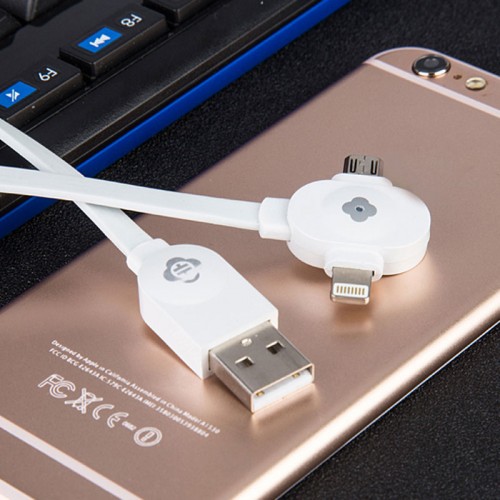 Totu Design 2 USB Car Charger with 2 in 1 Cable For IOS & Android Devices