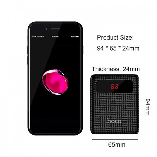 HOCO MIGE Mini 10000 mAh External Power Bank with 2 USB & LED Light For All Smart Phones & Tablet - Black