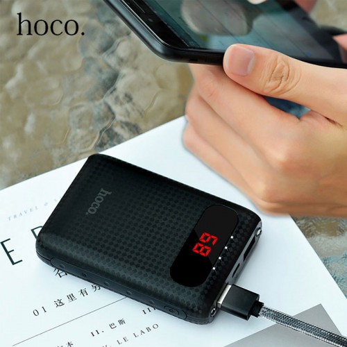 HOCO MIGE Mini 10000 mAh External Power Bank with 2 USB & LED Light For All Smart Phones & Tablet - Black