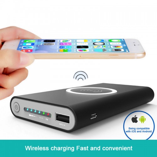 10000 mAh Wireless Slim Power Bank For iPhone X , Note 8 , iPhone 8 , S8 , S7 , Note 5 - Gray