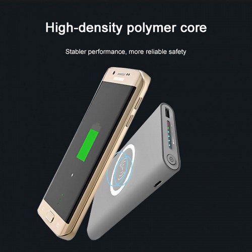 10000 mAh Wireless Slim Power Bank For iPhone X , Note 8 , iPhone 8 , S8 , S7 , Note 5 - Gray