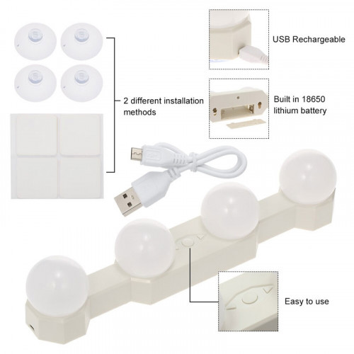 Professional Portable Makeup Light with 4 LED Bulbs for Bathroom Dressing Room Vanity Table