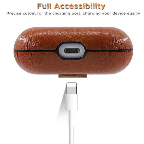 Leather Case for Apple AirPods Pro with Keychain Hook Up - Black