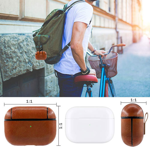 Leather Case for Apple AirPods Pro with Keychain Hook Up - Black