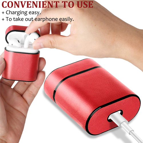 SPecial Design Slim Leather Apple Airpods Case with Strap - Red