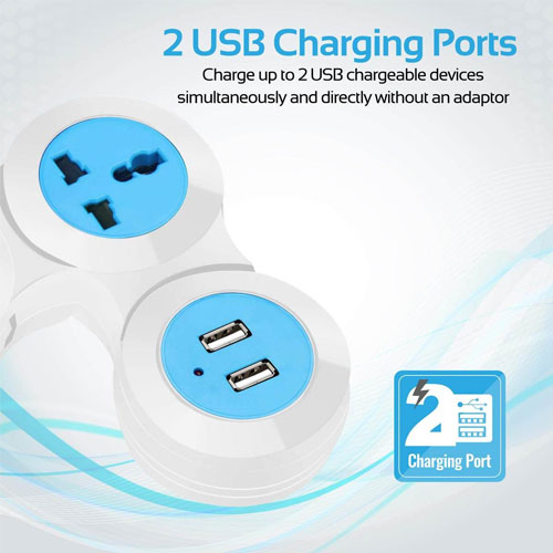 Multi Functional Foldable 2 USB and 4 Power Plug Extension 