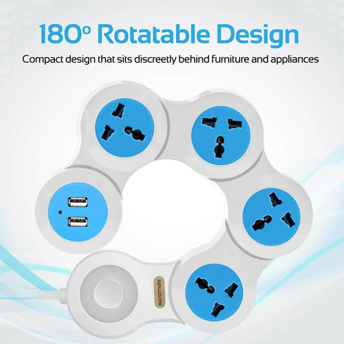 Multi Functional Foldable 2 USB and 4 Power Plug Extension 