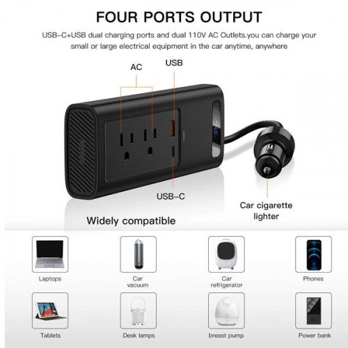 Baseus 150W Car Inverter DC 12V to AC 110V Dual Port Fast Charging Car Power Station