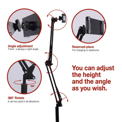 Long Arm Floor Stand For All Smart Phones and iPads UpTo 11 inch