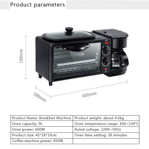 3 in 1 Family Multifunction Breakfast Station, 5 Cup Capacity Coffeemaker, 9 L Removable Toaster Oven, Griddle, Covers Your Entire Morning Breakfast