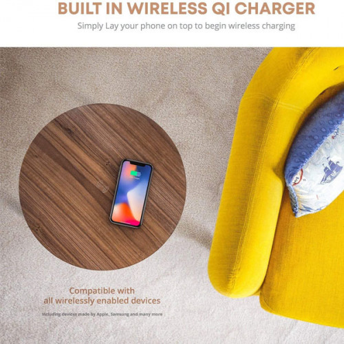 Wooden Modern Home Studio Smart Table with Built in 360° Bluetooth Speaker and Wireless Charger