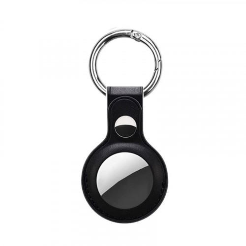 Leather Apple Air Tag Keychain Ring - Bl...