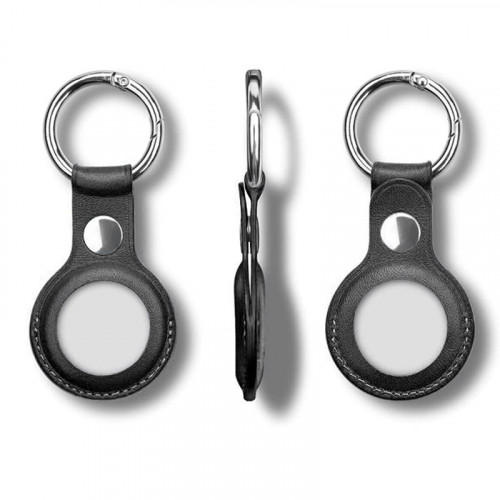 Leather Apple Air Tag Keychain Ring - Black