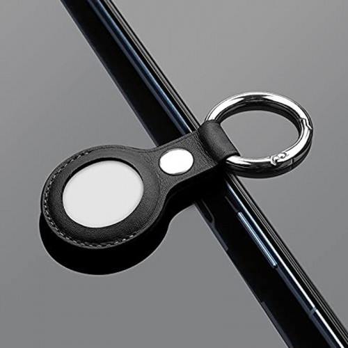 Leather Apple Air Tag Keychain Ring - Black