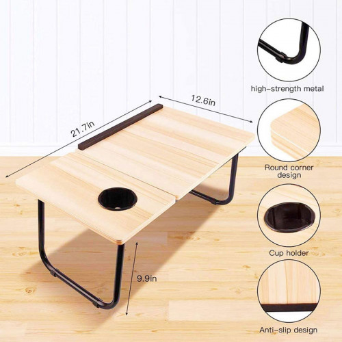 Multi-Purpose Wooden Portable Adjustable Laptop Desk Bed Tray Lap Tablet with Cup Holder - Brown