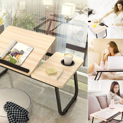 Multi-Purpose Wooden Portable Adjustable Laptop Desk Bed Tray Lap Tablet with Cup Holder - Brown