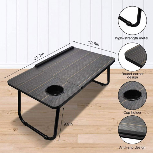 Multi-Purpose Wooden Portable Adjustable Laptop Desk Bed Tray Lap Tablet with Cup Holder - Black