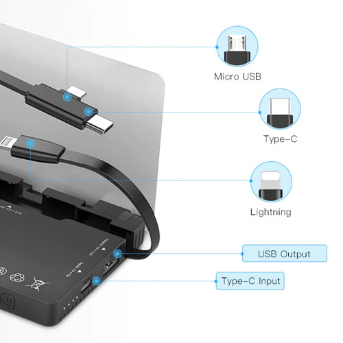 WST 8 X 8000 mAh Power Bank Station with 4 USB Charging Port and Multi Charging Cable - Gold