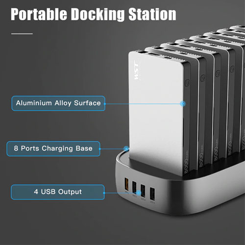 WST 8 X 8000 mAh Power Bank Station with 4 USB Charging Port and Multi Charging Cable - Gold