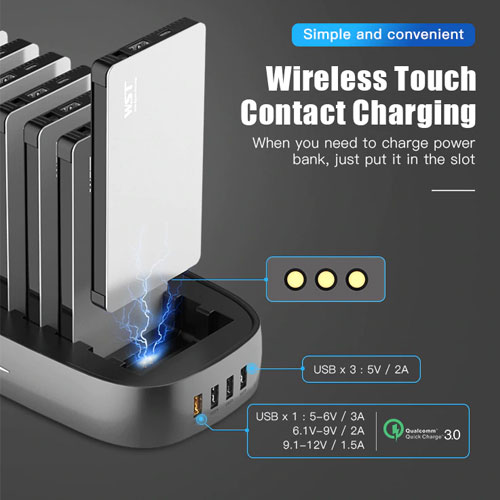 WST 8 X 8000 mAh Power Bank Station with 4 USB Charging Port and Multi Charging Cable - Gold