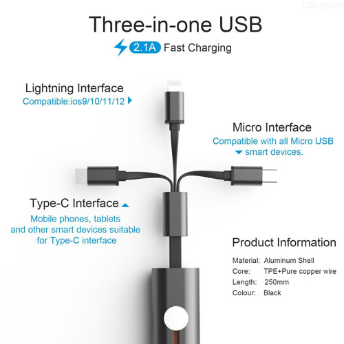 IMU 3 in 1 Mini Cable For IOS , Type-C and Micro USB Devices